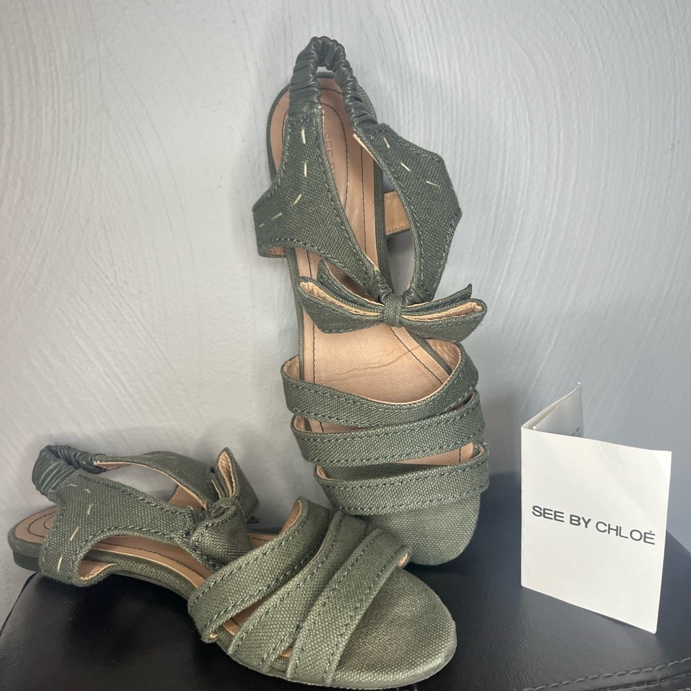See By Chloe Olive Green Bow Sandal size 6.5